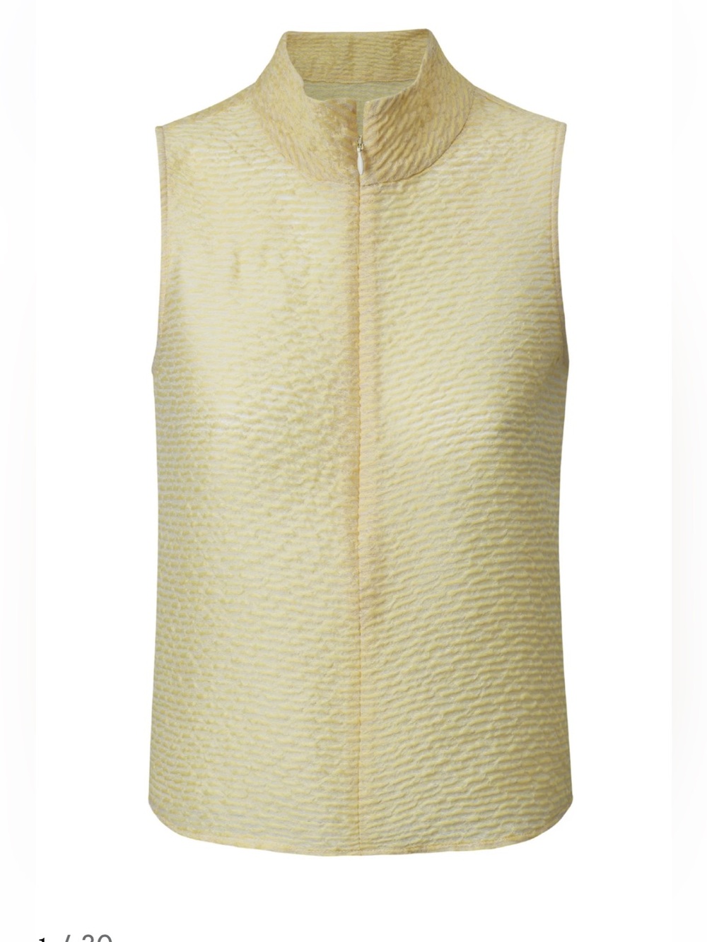 Mango Sleeveless Textured Mock-Neck Top in Pale Yellow